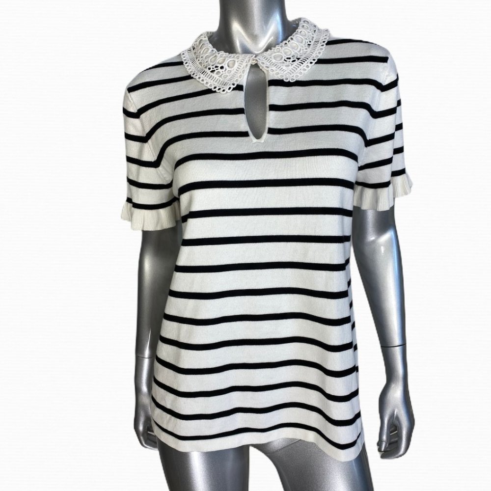 Karl Lagerfield White Striped Knit Top Medium